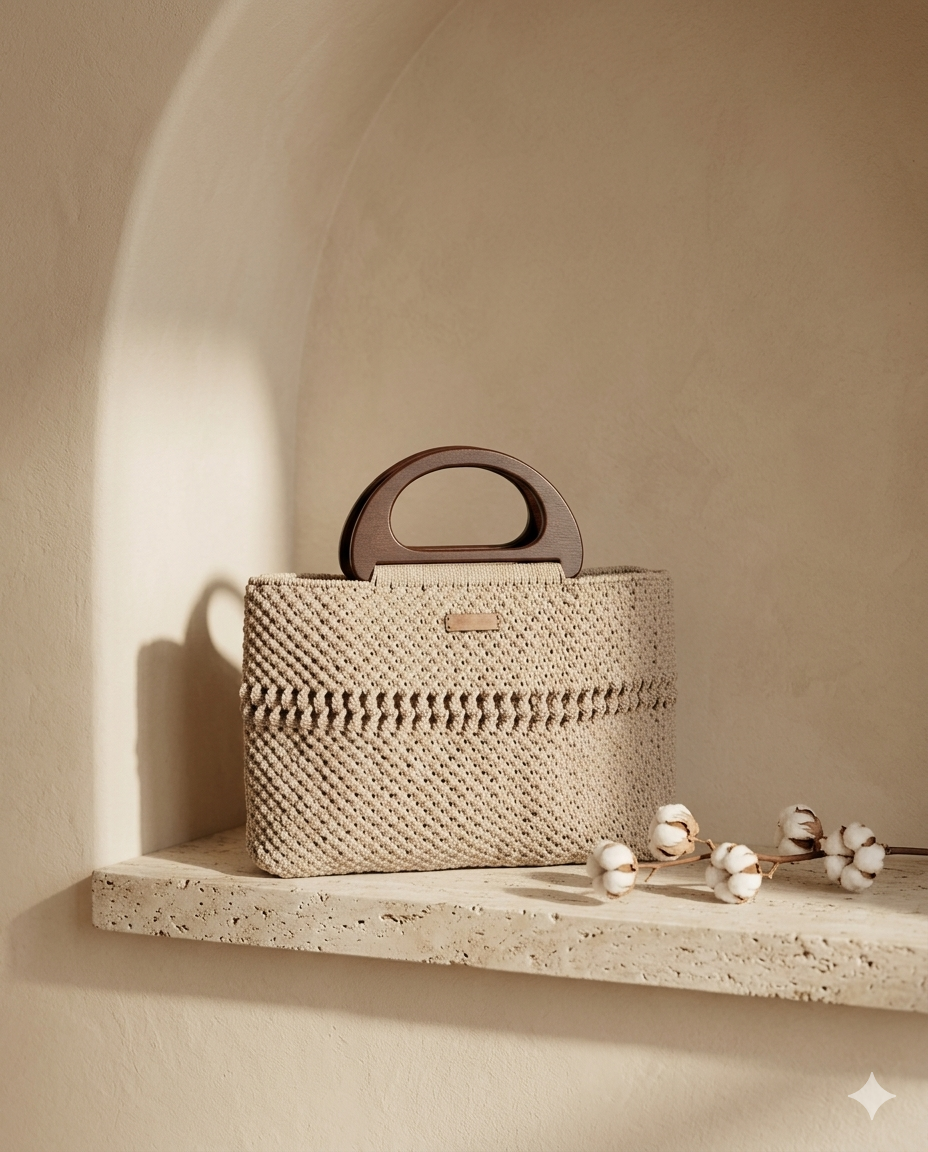 Pochette Beige Anses Bois