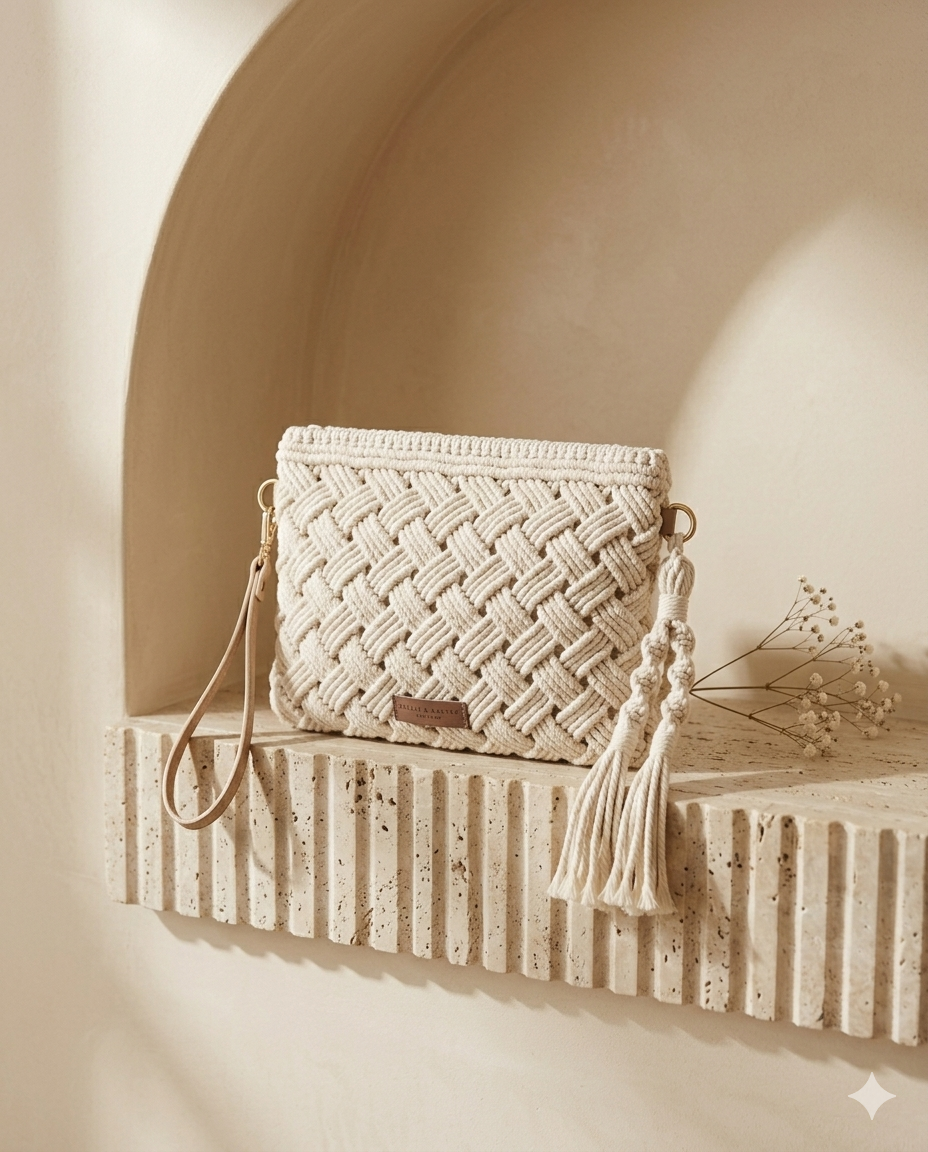 Pochette Ivoire Chevron à Pampille