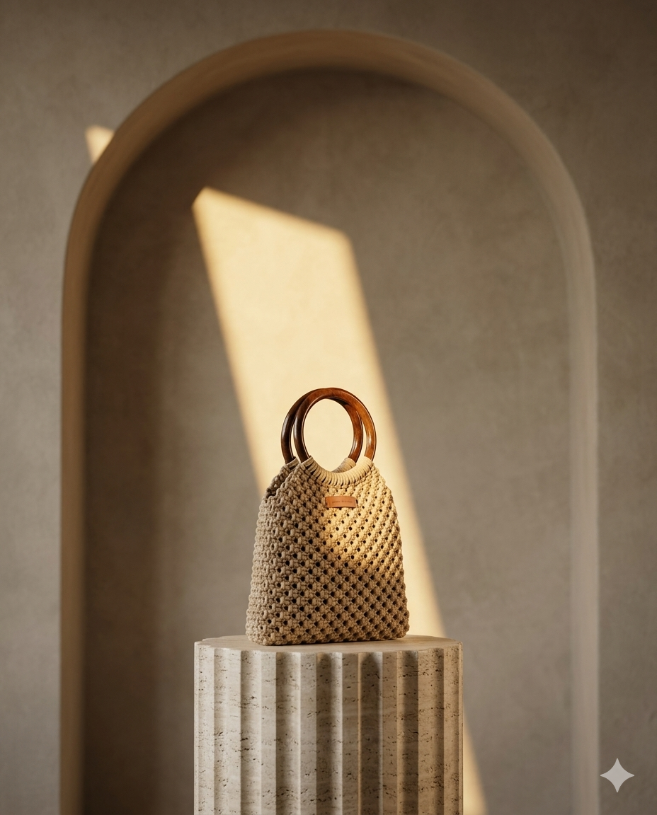 Mini Sac Seau Beige Anse Bois